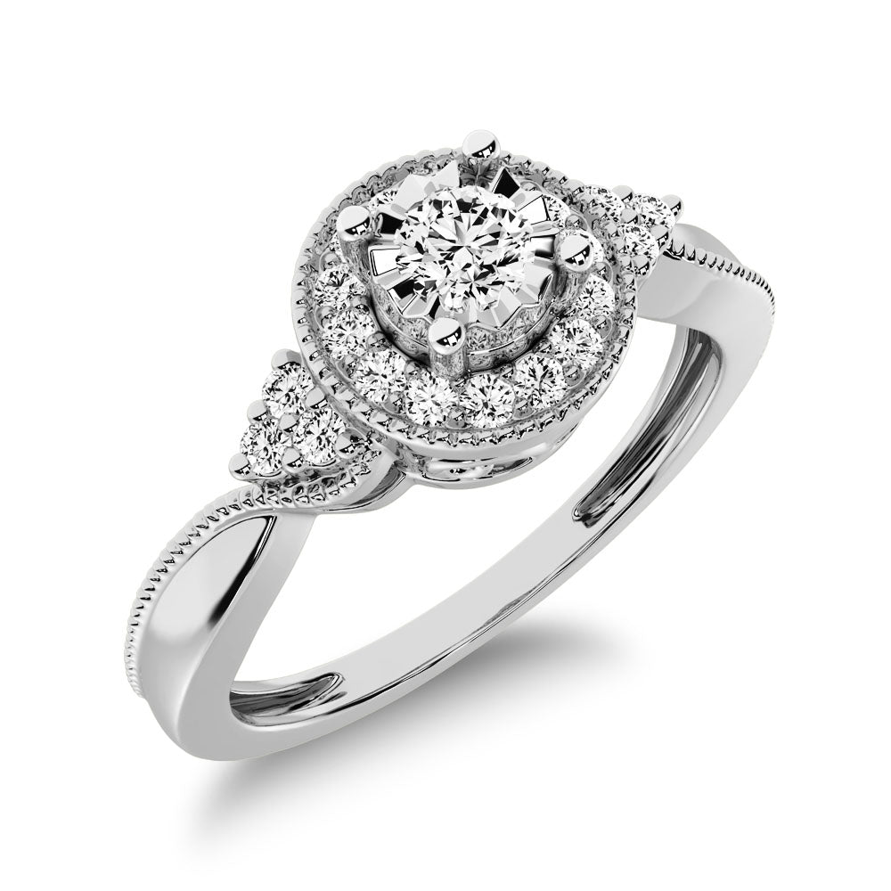 10K White Gold Diamond 1/5 Ct.Tw. Milgrain detail Halo Engagement Ring - thediamondsq