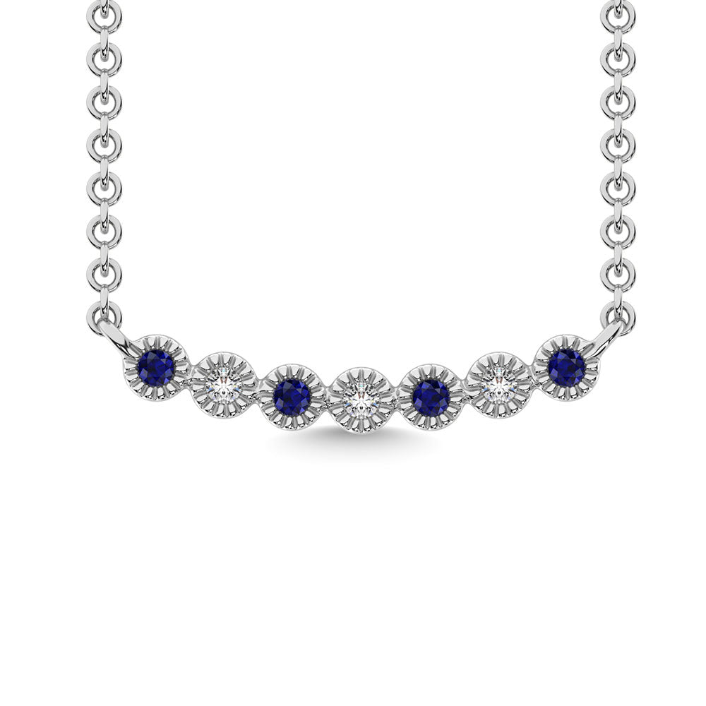 Diamond 1/10 Ct.Tw. And Blue Sapphire Necklace in 10K White Gold - thediamondsq