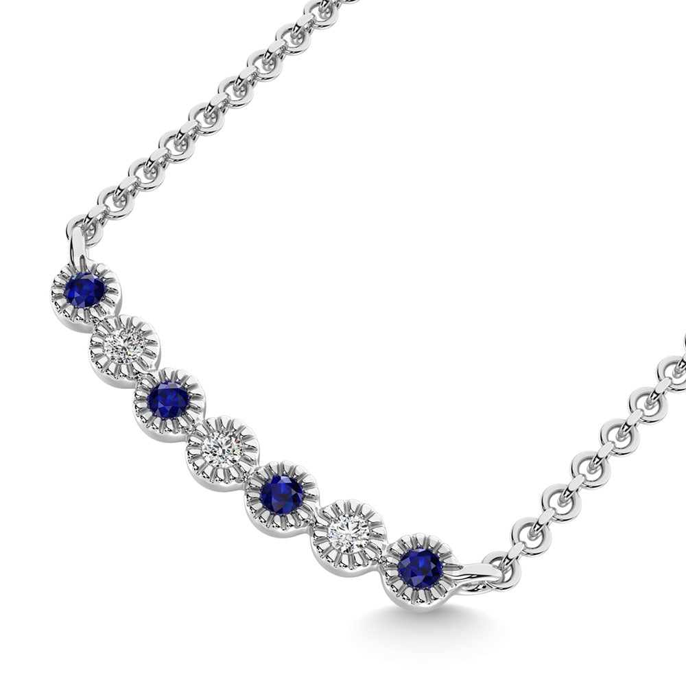 Diamond 1/10 Ct.Tw. And Blue Sapphire Necklace in 10K White Gold - thediamondsq