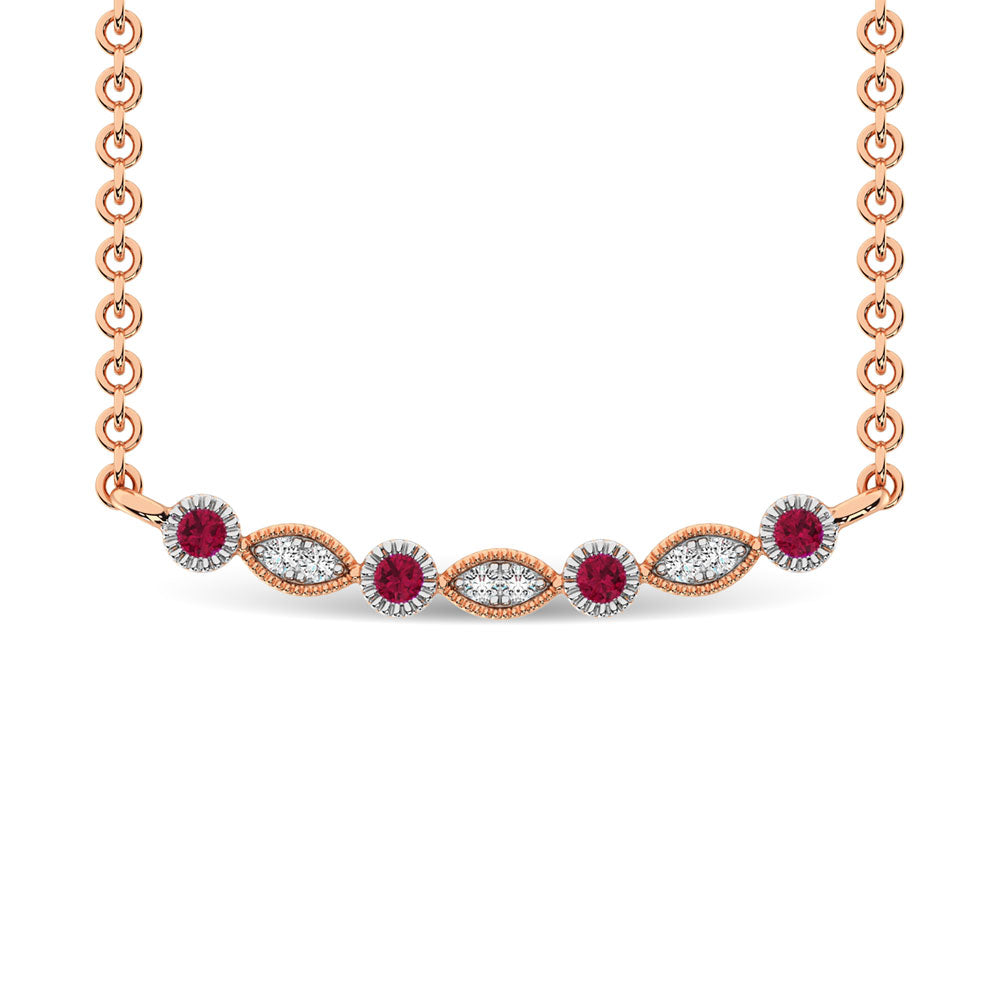 Diamond 1/8 Ct.Tw. And Ruby Fashion Necklace in 10K Rose Gold