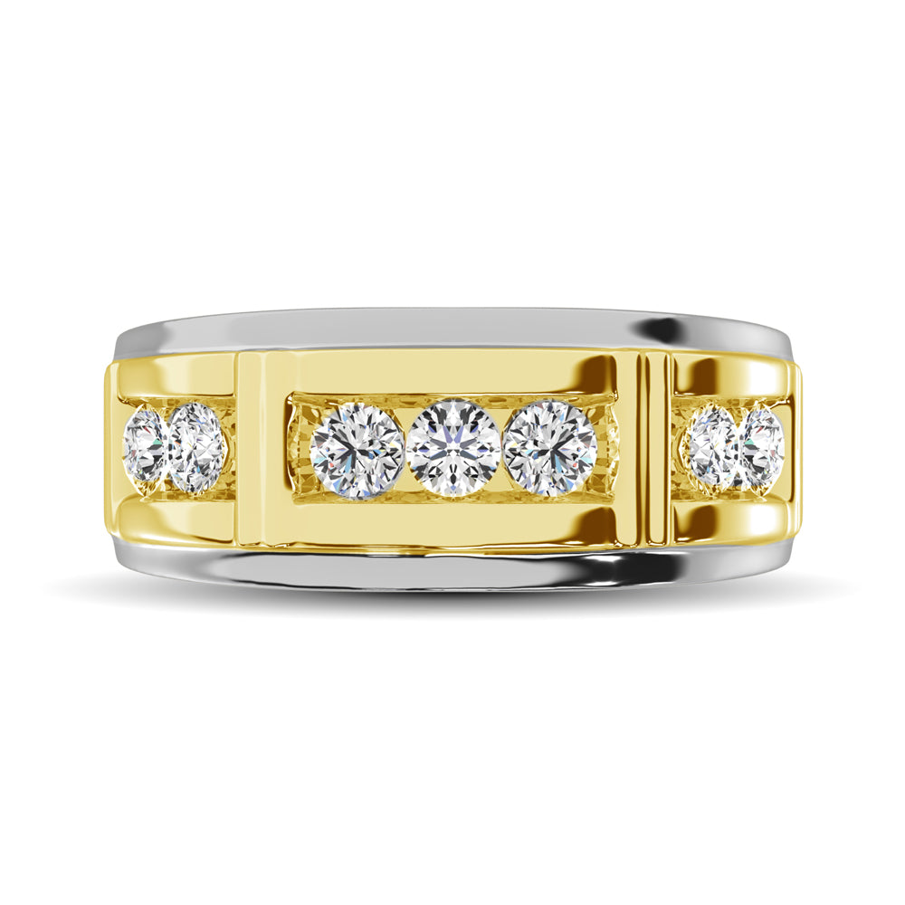 Diamond 1 Ct.Tw. Mens Wedding Band in 10K White Gold with Yellow Gold Accent