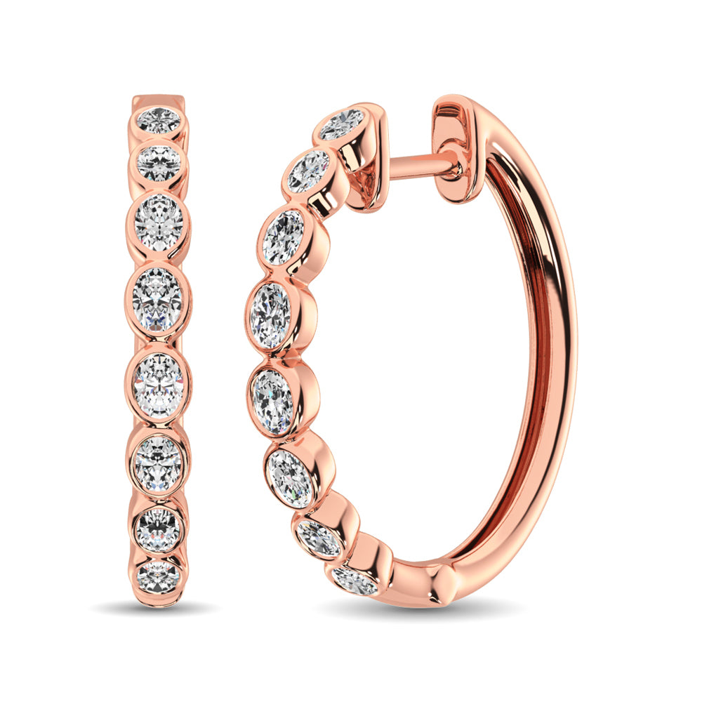 10K Rose Gold 1/3 Ct.Tw. Diamond Hoop Earrings - thediamondsq