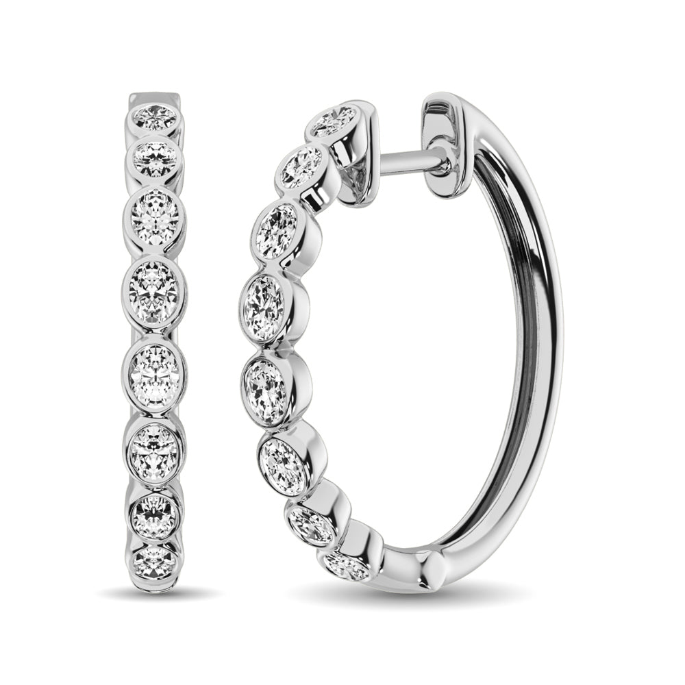 14K White Gold 1/3 Ct.Tw. Diamond Hoop Earrings - thediamondsq