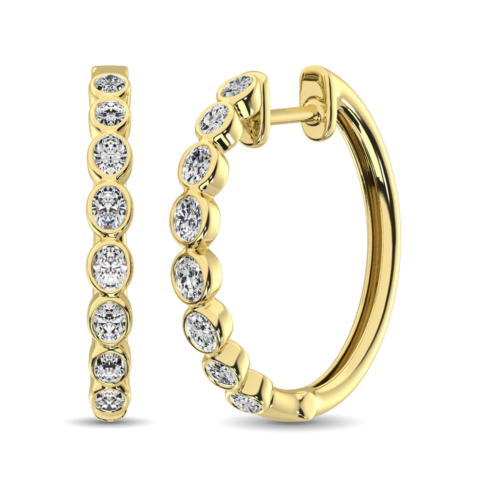 14K Yellow Gold 1/3 Ct.Tw. Diamond Hoop Earrings - thediamondsq