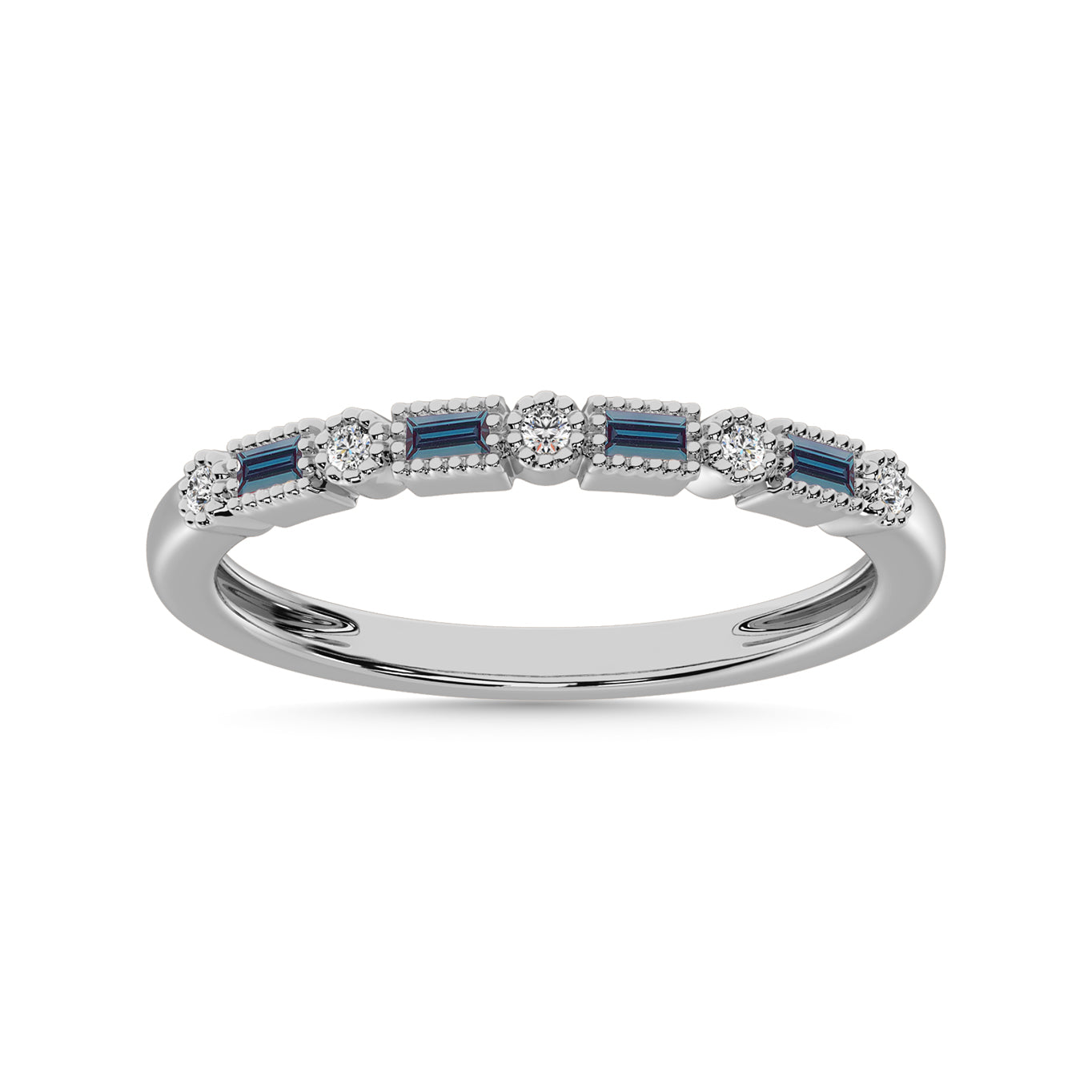 Synthetic Alexendrite and Alternate Diamond 1/3 Ct.Tw. Stack Band in 10K White Gold
