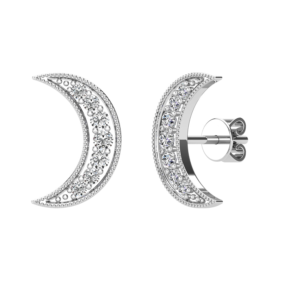 Diamond 1/6 Ct.Tw. Crescent Moon Earrings in 10K White Gold - thediamondsq