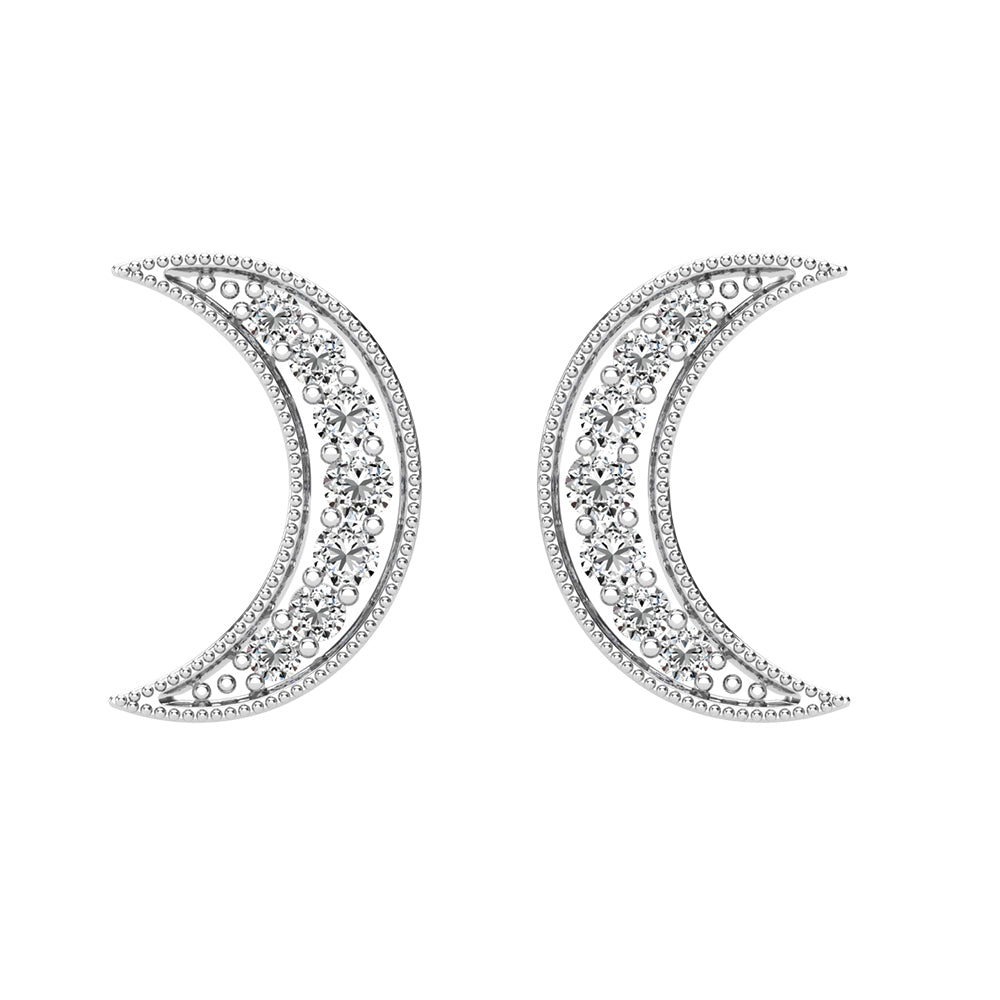 Diamond 1/6 Ct.Tw. Crescent Moon Earrings in 10K White Gold - thediamondsq
