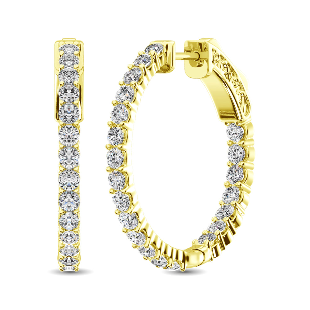 10K Yellow Gold Diamond 1/2 Ct.Tw. In and Out Hoop Earrings - thediamondsq