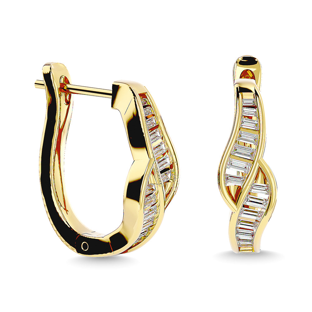 Diamond 1/3 Ct.Tw. Straight Baguette Hoop Earrings in 14K Yellow Gold - thediamondsq