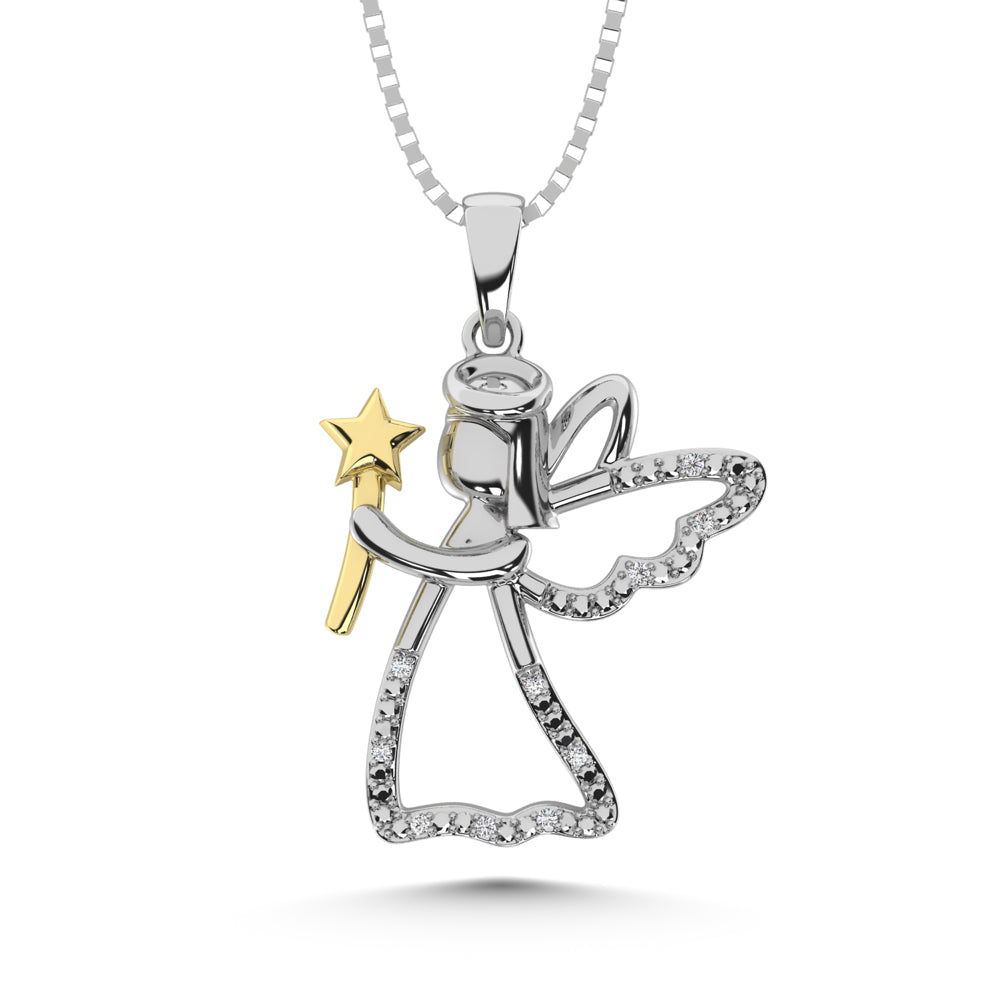 Diamond Accent Fairy Pendant in Sterling Silver and 10K Yellow Gold - thediamondsq