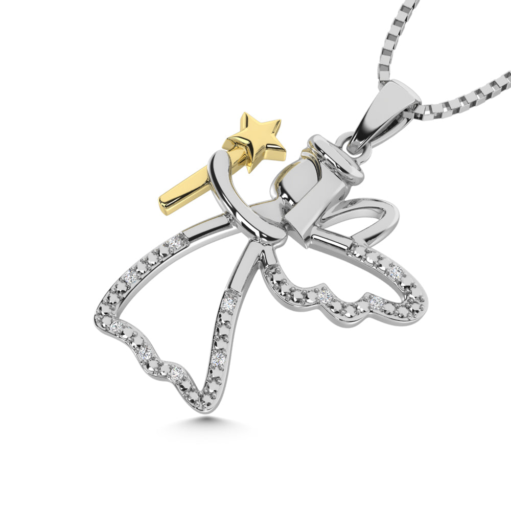 Diamond Accent Fairy Pendant in Sterling Silver and 10K Yellow Gold - thediamondsq