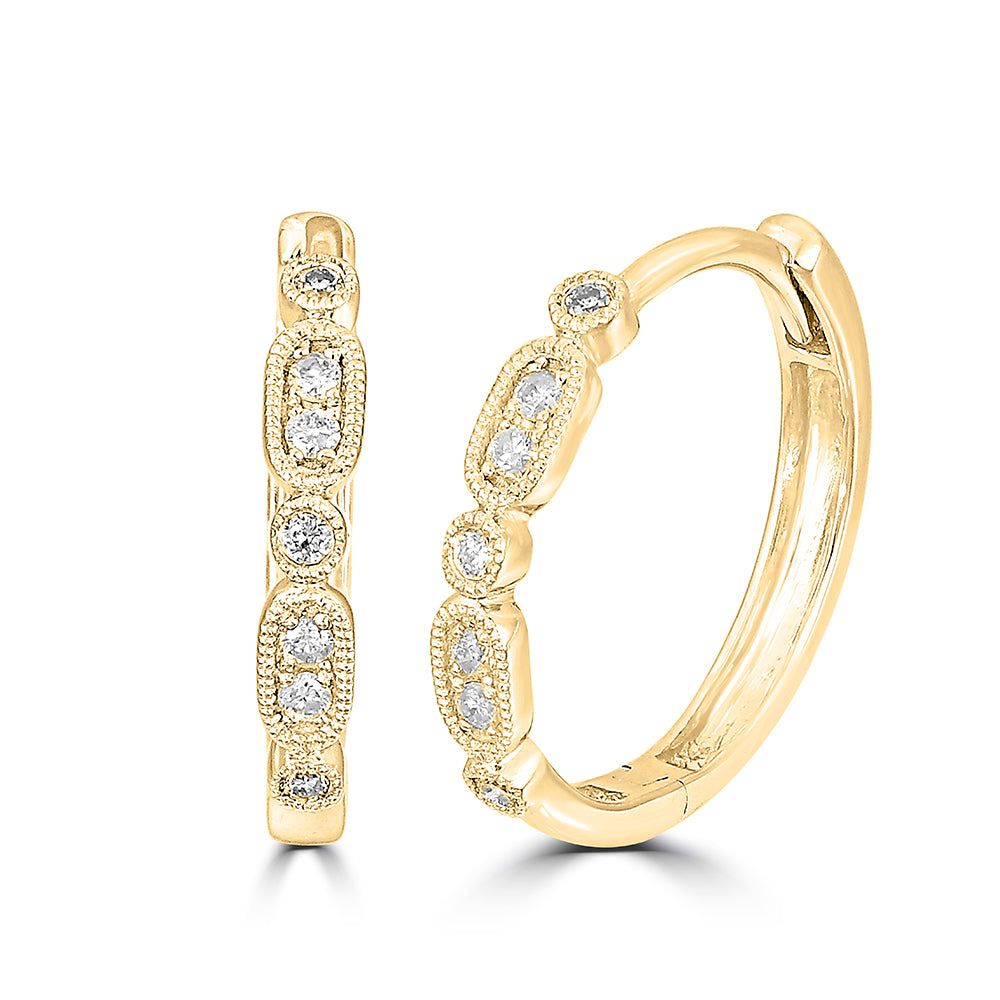 14K Yellow Gold 1/10  Ct.Tw. Diamond  Stackable Hoop Earrings - thediamondsq