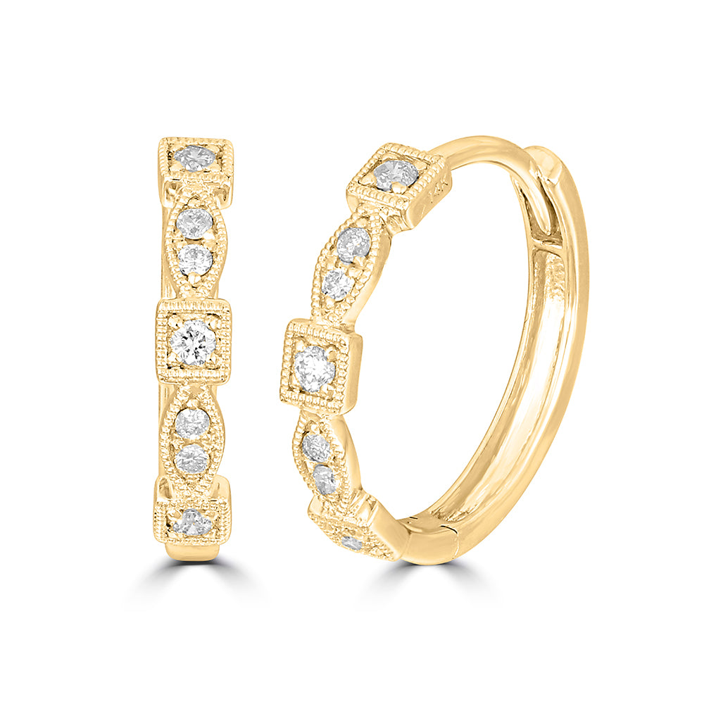 14K Yellow Gold 1/8  Ct.Tw. Diamond  Stackable Hoop Earrings - thediamondsq