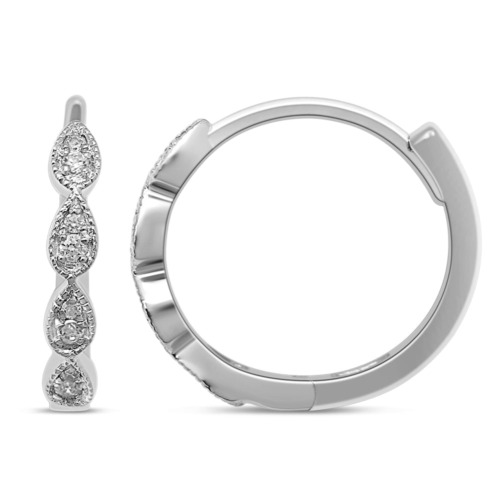 14K White Gold 1/10 Ct.Tw. Diamond  Stackable Hoop Earrings - thediamondsq