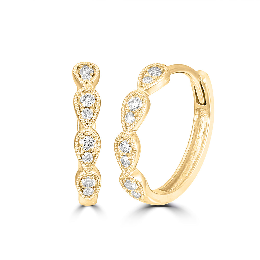 14K Yellow Gold 1/10 Ct.Tw. Diamond  Stackable Hoop Earrings - thediamondsq