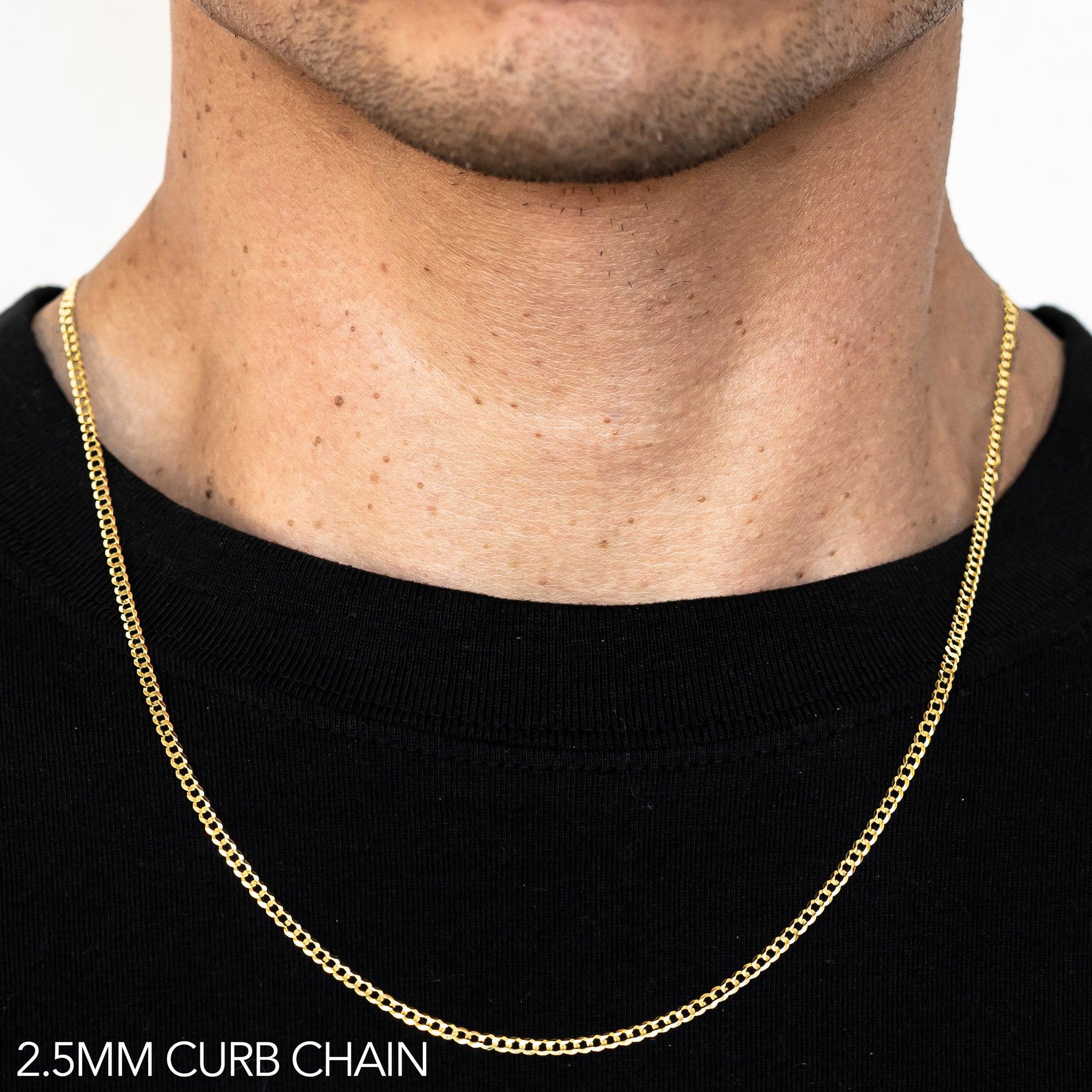 14K 2.5MM YELLOW GOLD SOLID CURB 28 CHAIN NECKLACE"
