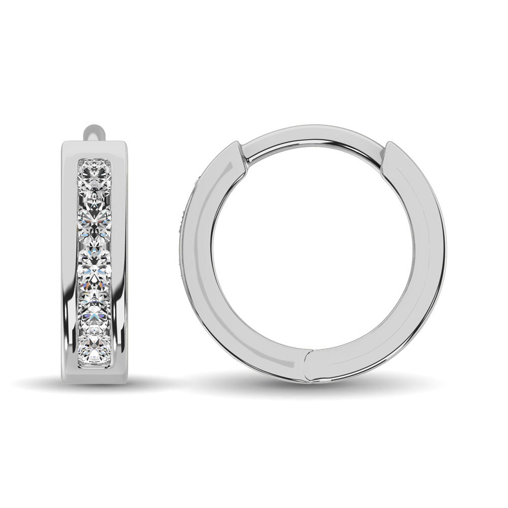 10K White Gold 1/2 Ct.Wt. Diamond Hoop Earrings