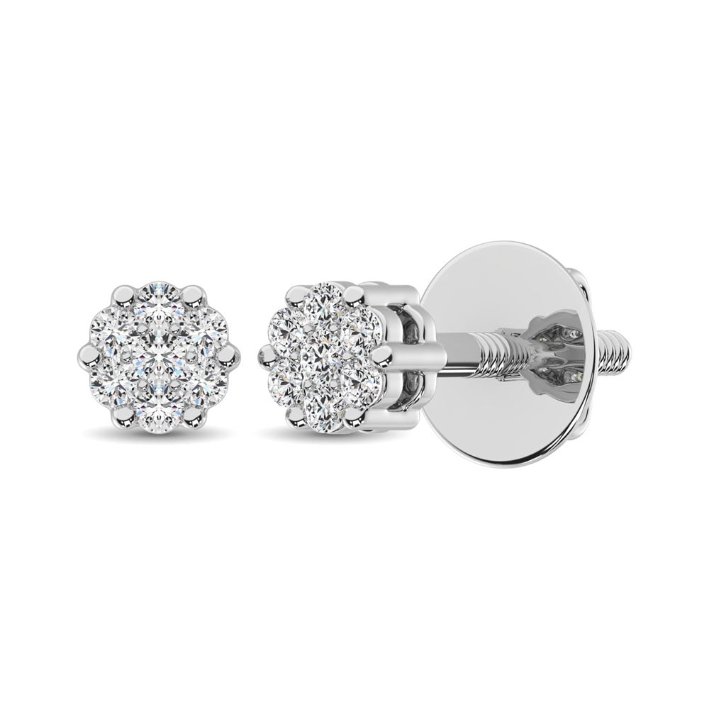 Sterling Silver 1/10 Ct.Tw. Diamond Flower Studs Earrings