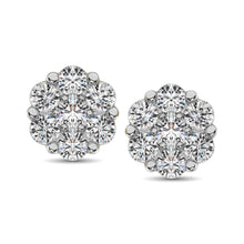 14K White Gold 7/8 Ct.Tw. Diamond Flower Studs Earrings