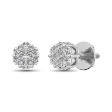 14K White Gold 3/4 Ct.Tw. Diamond Flower Studs Earrings