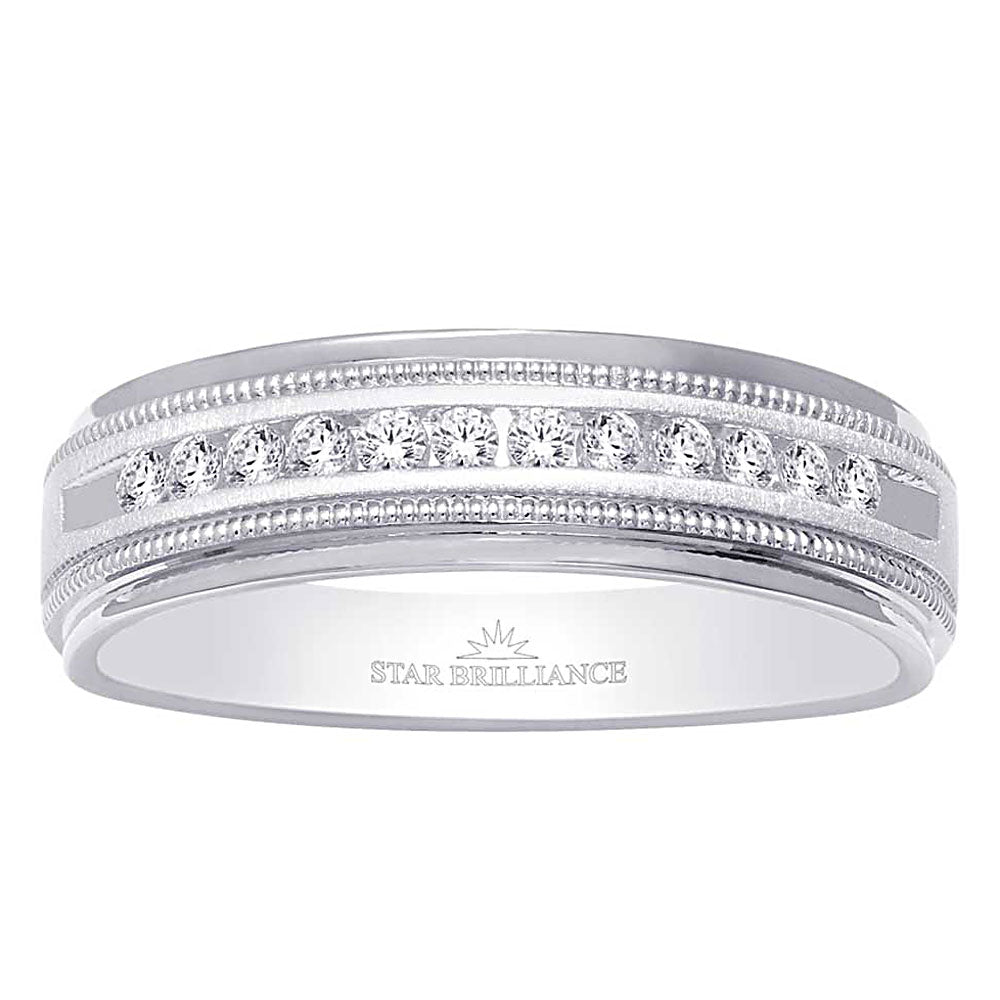 14K White Gold 1/2 Ct.Tw. Diamond Mens Machine Band