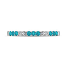 14K White Gold 1/4 Ct.Tw. Alternate Diamond And Aqua Marine Machine Band