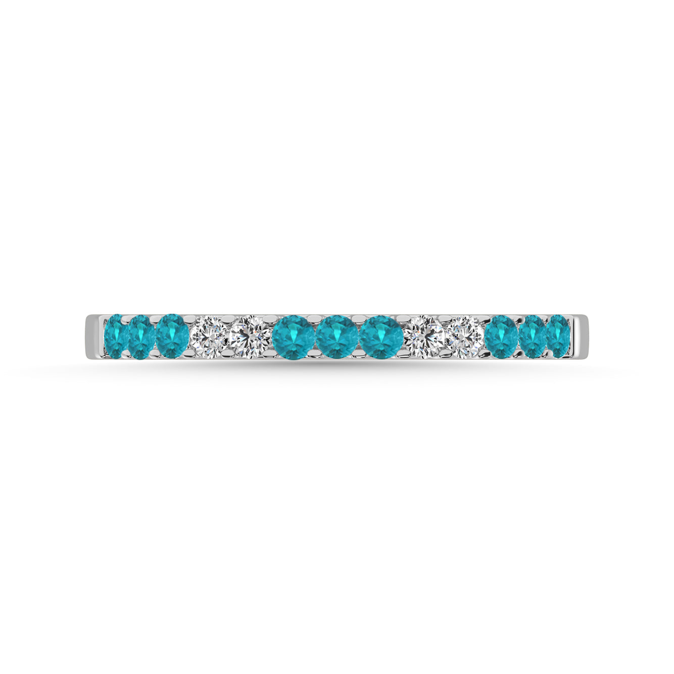 14K White Gold 1/4 ct tw Alternate 9 Auqmarine and 4 Diamond Machine Band