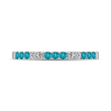 14K White Gold 1/4 ct tw Alternate 9 Auqmarine and 4 Diamond Machine Band