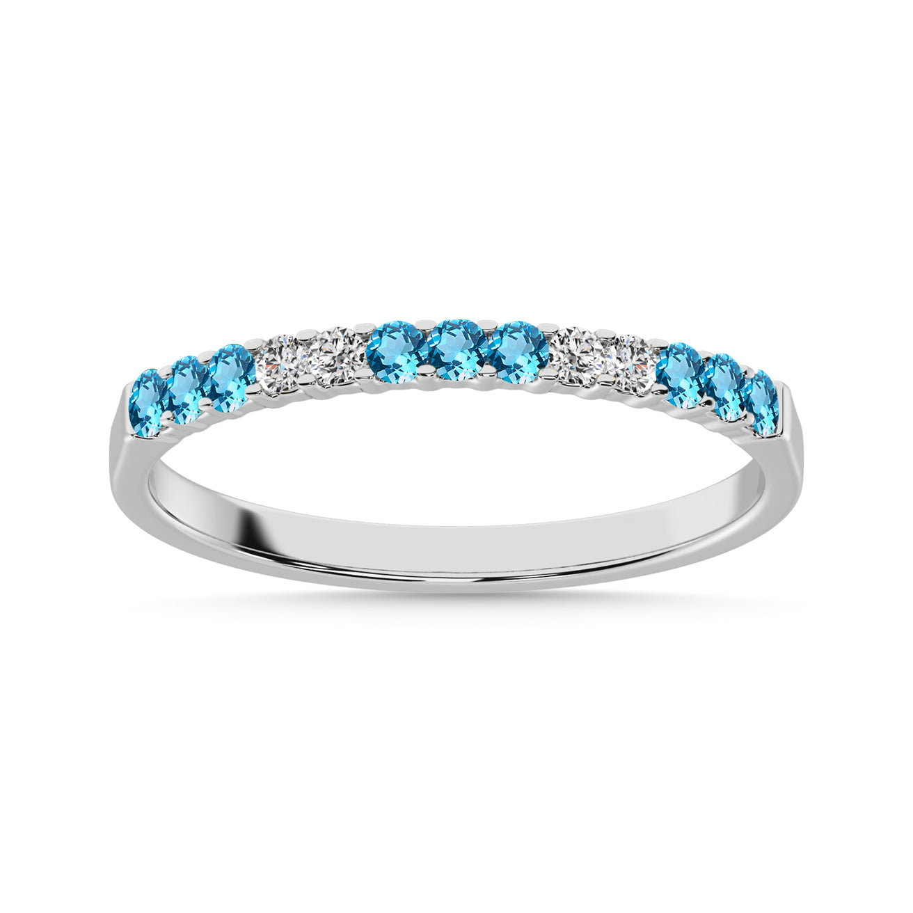 14K White Gold 1/4 Ctw Alternate 9 Blue Topaz & 4 Diamond Machine Band