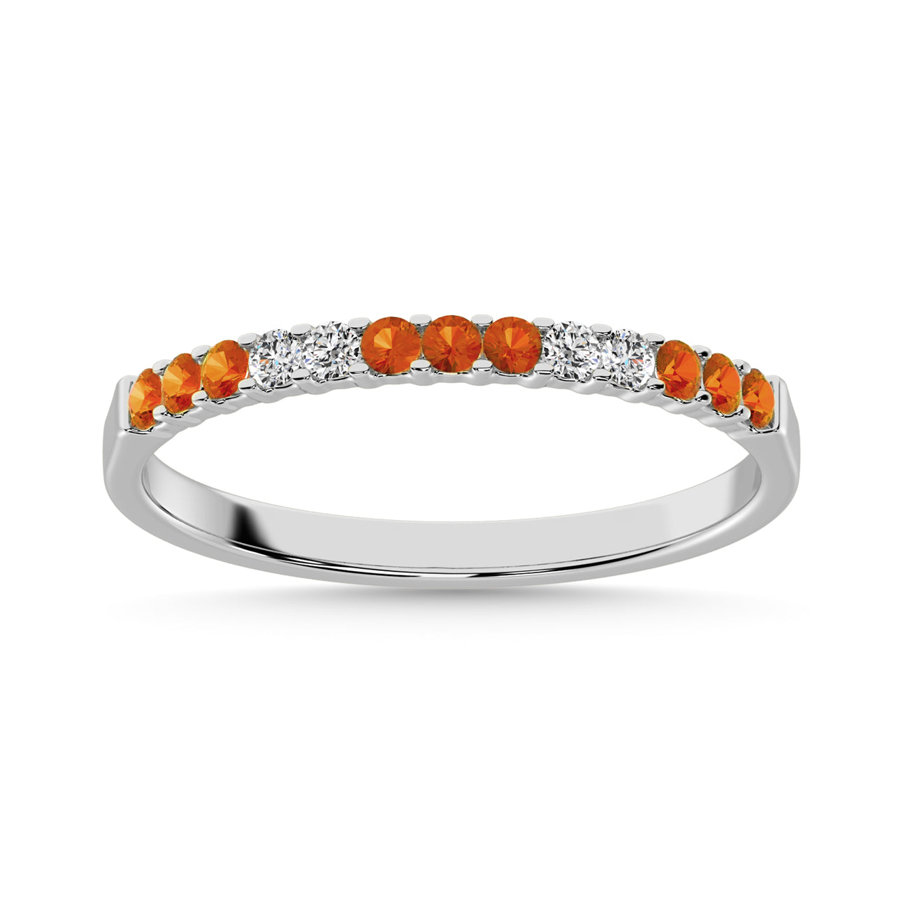 14K White Gold 1/5 Ct.Tw. Diamond 4 And Citrine 9 Machine Band