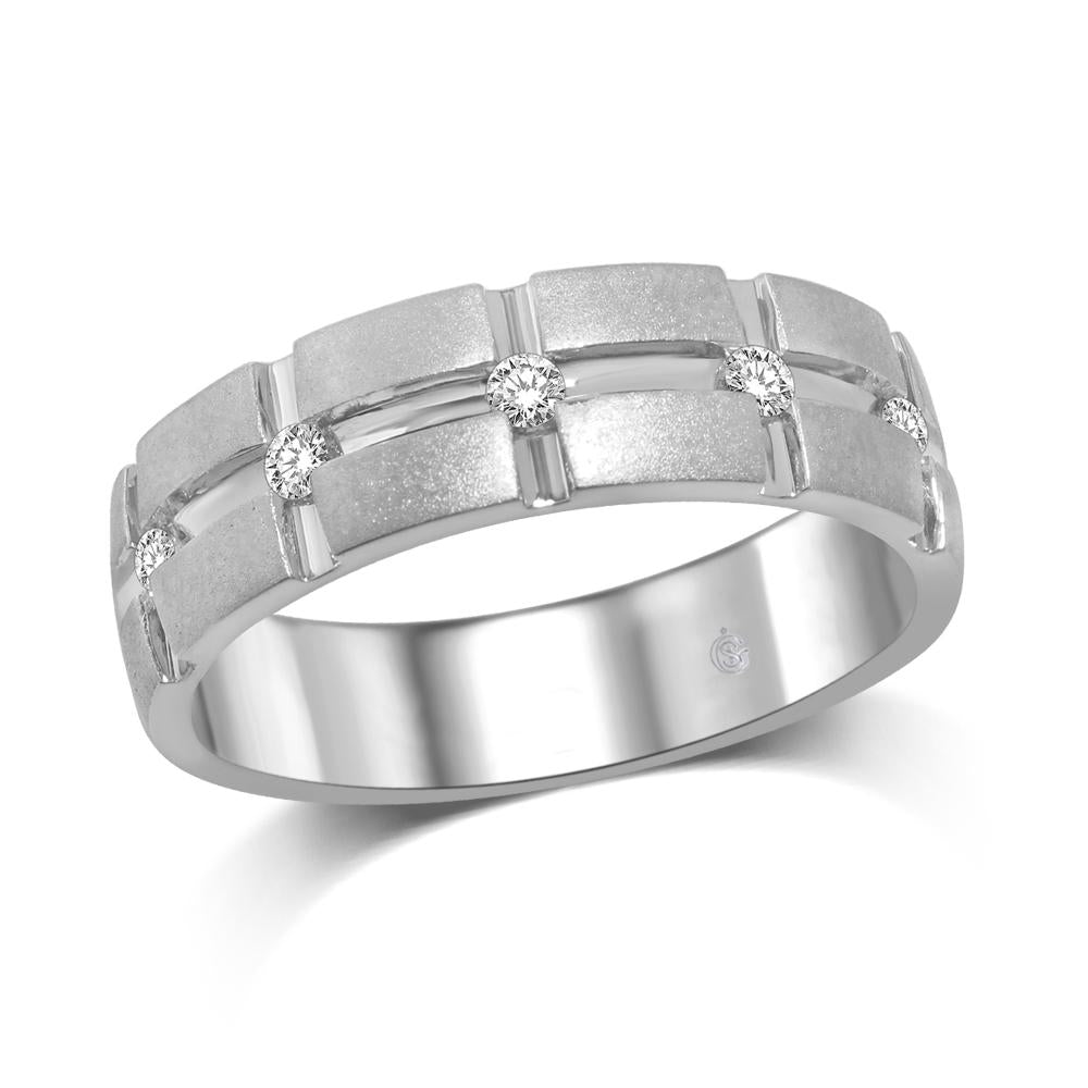 14K White Gold 1/6 Ct.Tw.Diamond Mens Machine Band
