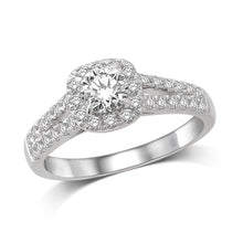 14K White Gold 1 Ct.Tw.Diamond Halo Engagement Ring