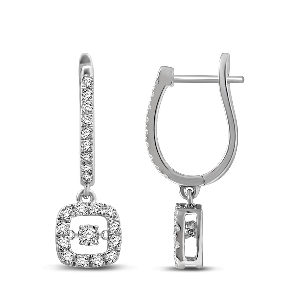 14K White Gold 1 Ct.Tw.Moving Diamond Danglers Earrings