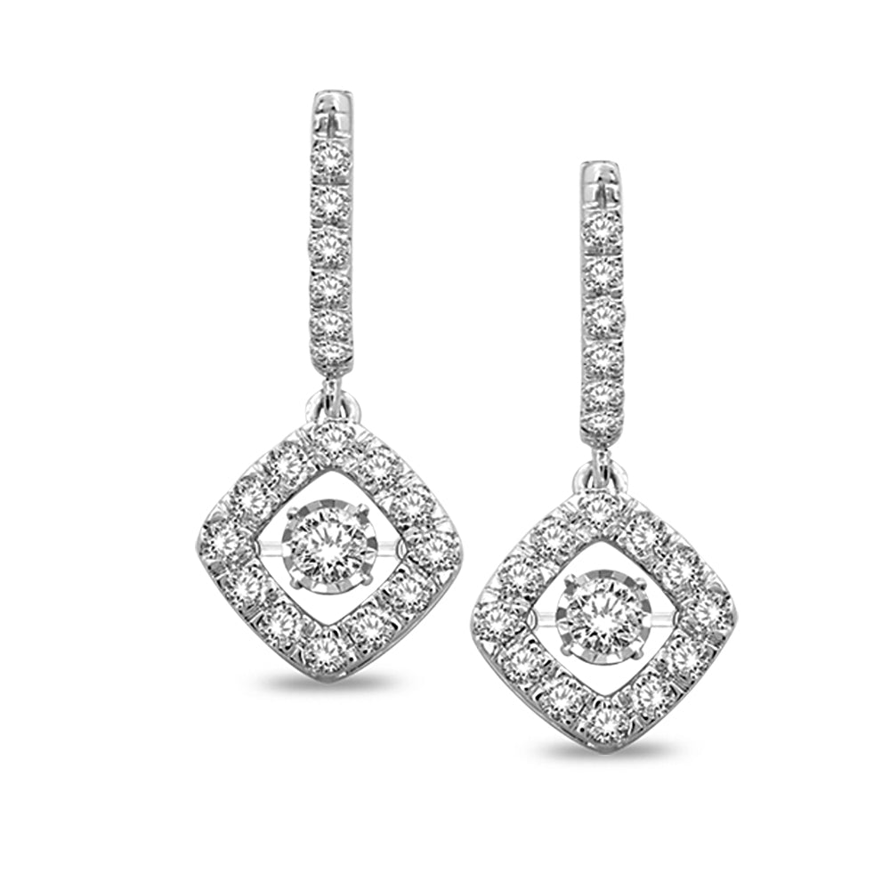 14K White Gold 1 Ct.Tw Moving Diamond Earrings