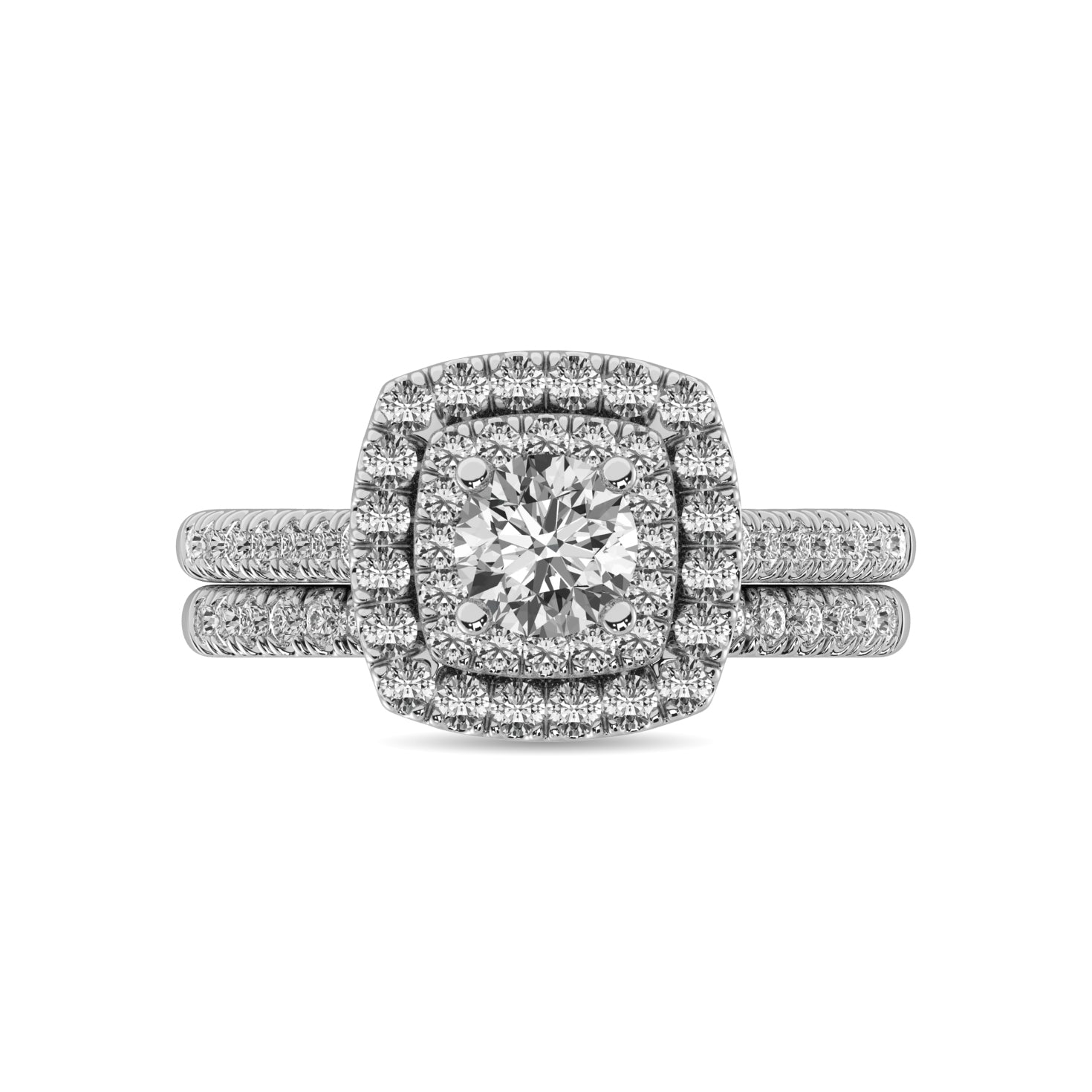 14K White Gold 1 Ct.Tw.Diamond Halo Engagement Ring