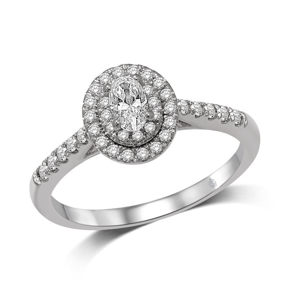 14K White Gold 1/2 Ct.Tw.Diamond Halo Engagement Ring