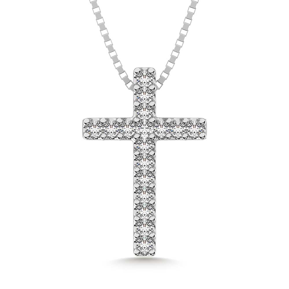 14K White Gold 1/10 Ct.Tw.Diamond Cross Pendant