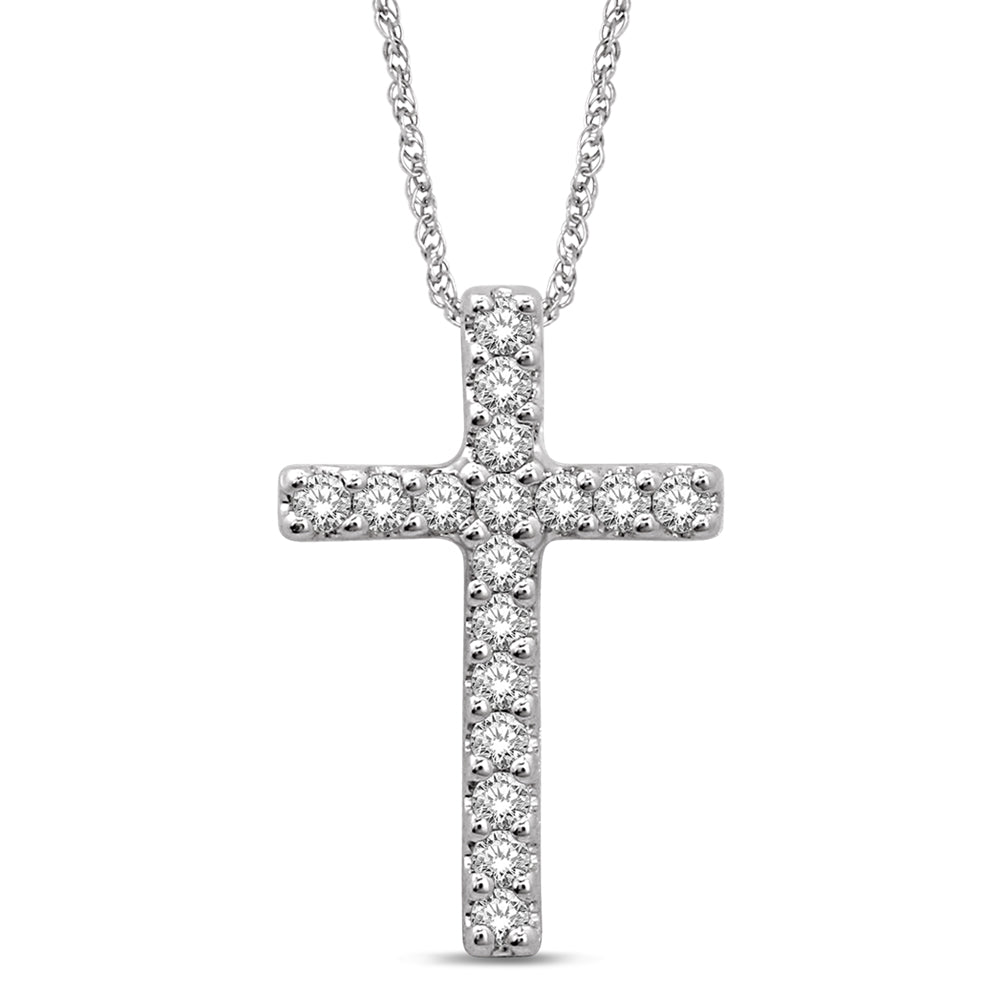 14K White Gold 1/10 Ct.Tw.Diamond Cross Pendant
