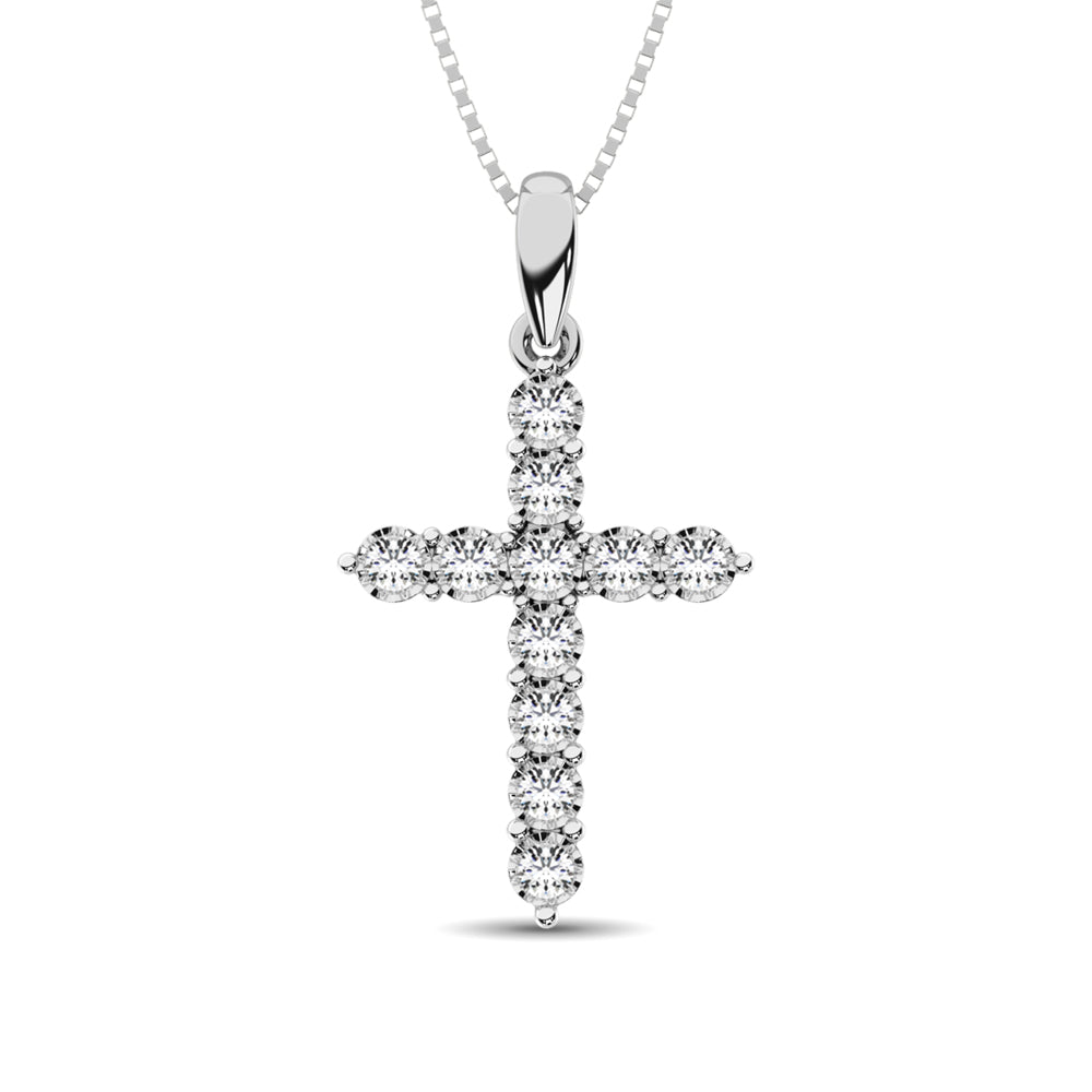 10K White Gold 1/5 Ct.Tw.Diamond Cross Pendant
