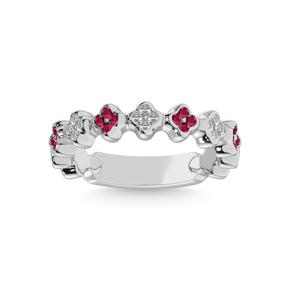 14K White Gold 1/3 Ctw Alternate Ruby & Diamond Stackable Band