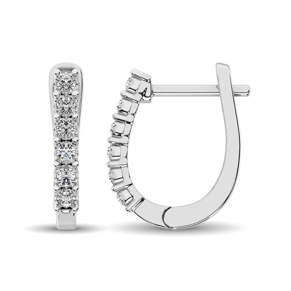 10K White Gold 1/5 Ct.Tw.Diamond Hoop Earrings