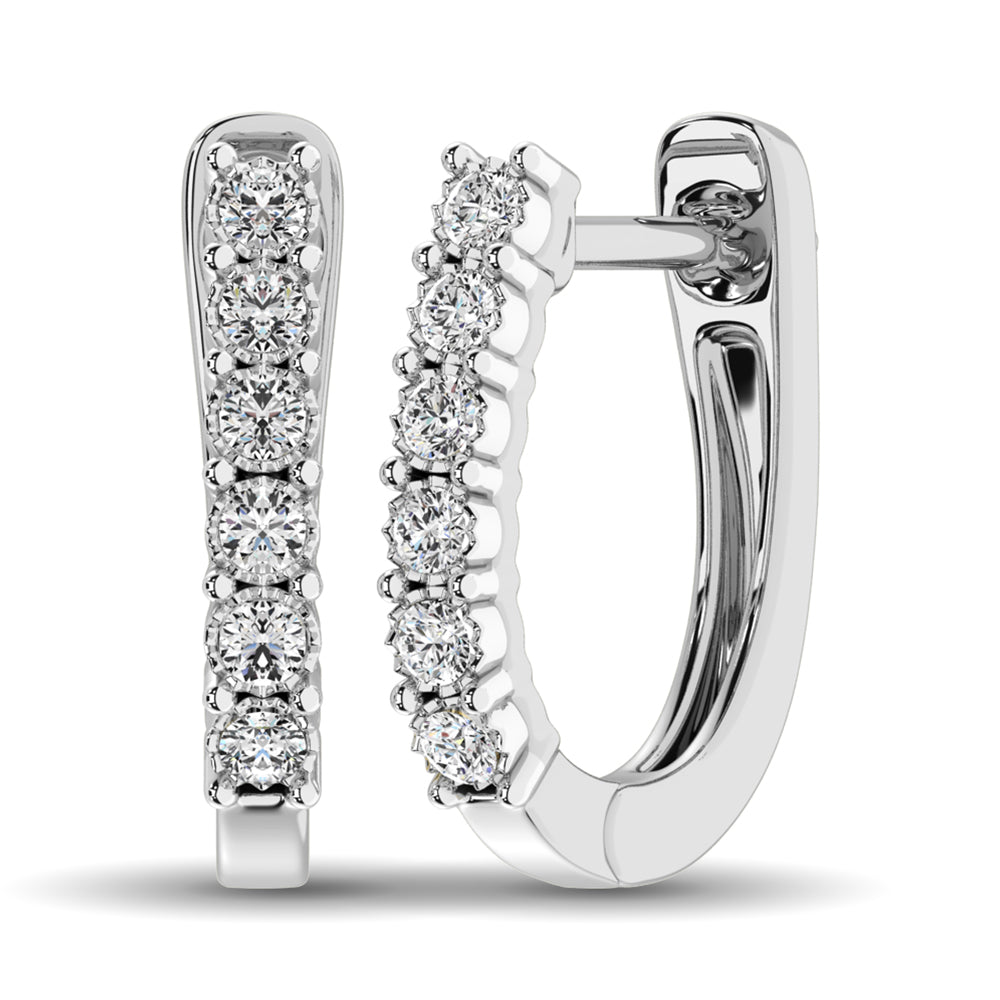 10K White Gold 1/5 Ct.Tw.Diamond Hoop Earrings
