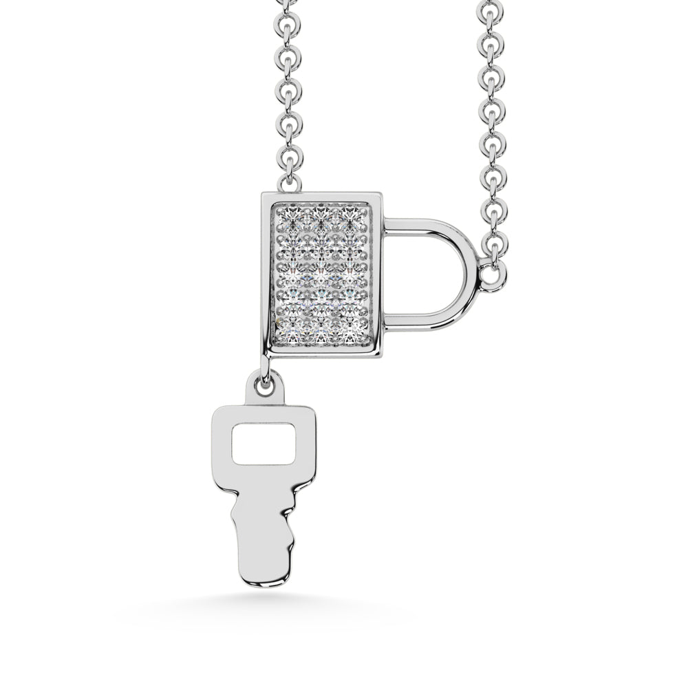 10K White Gold 1/5 Ct.Tw.Diamond Lock & Key Neckalce