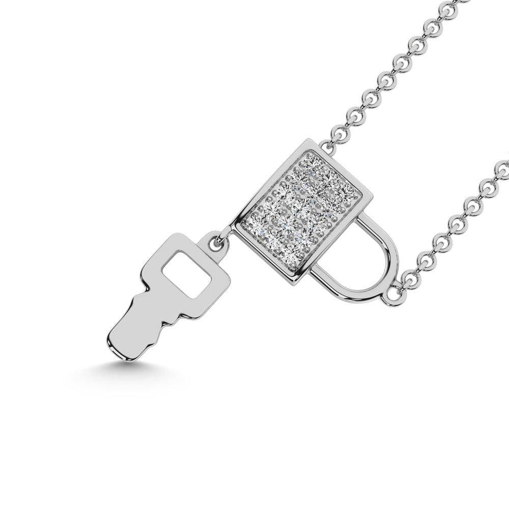 10K White Gold 1/5 Ct.Tw.Diamond Lock & Key Neckalce