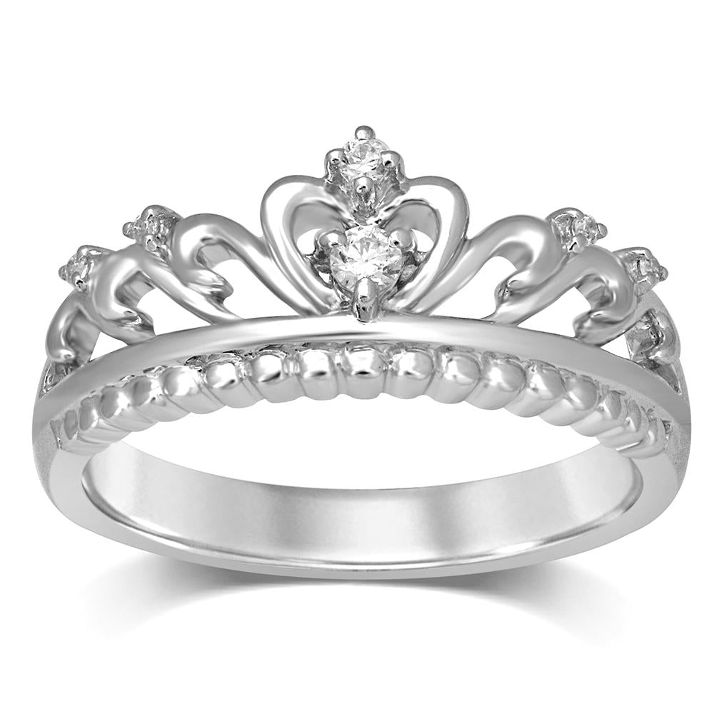 10k White Gold 1/20 Ct.Tw.Diamond Crown Stackable Band