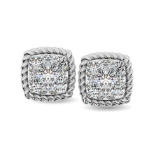 14K White Gold 1/5 Ctw Diamond Square Flower Stud Earrings