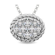 14K White Gold 1/6 Ctw Diamond Oval Flower Pendant