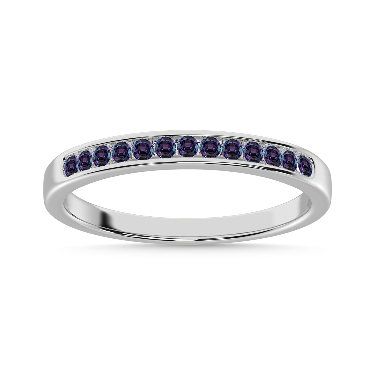 Synthetic Alexedrite 1/4 Ct.Tw. Ladies Machine Band in 14K White Gold