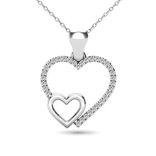 10K White Gold 1/20 Ctw Diamond Double Heart Pendant