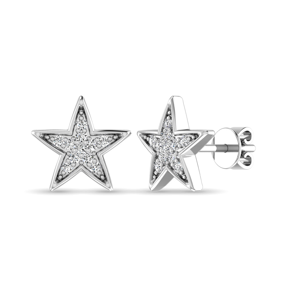 10K White Gold 1/20 Ctw Diamond Twinkle Star Earrings